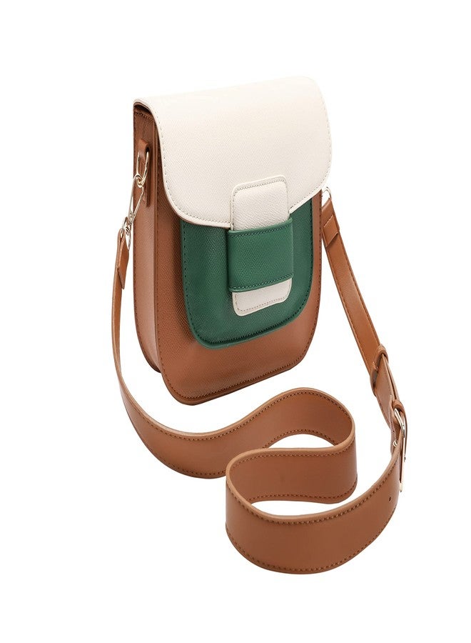 Daisy Rose Cross Body Bag with Magnet Closure - PU Vegan Leather Shoulder Bag - GREEN/CREAM/BROWN - Image 3
