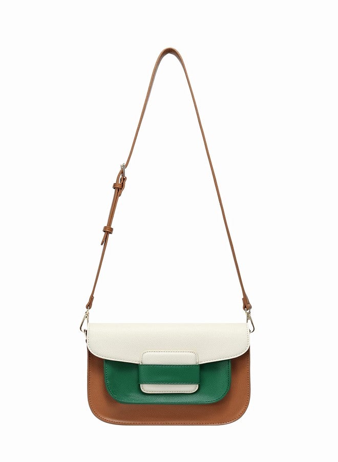 Daisy Rose Cross Body Bag with Magnet Closure - PU Vegan Leather Shoulder Bag - GREEN/CREAM/BROWN - Image 2