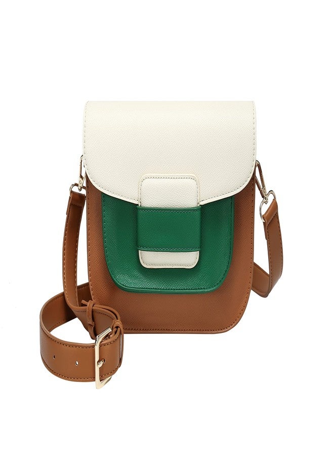 Daisy Rose Cross Body Bag with Magnet Closure - PU Vegan Leather Shoulder Bag - GREEN/CREAM/BROWN - Image 1