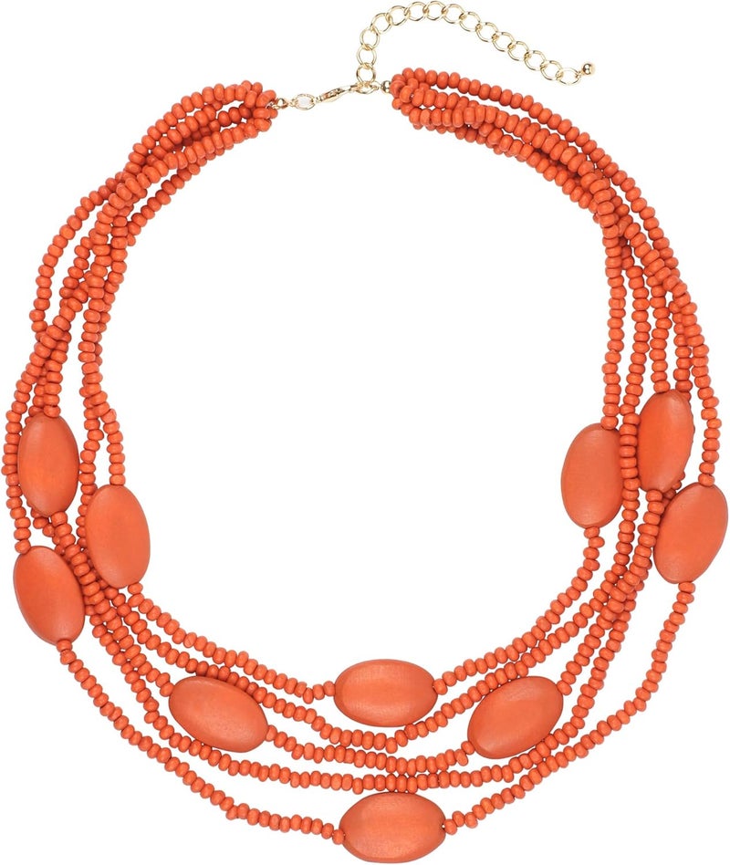 Coiris Multi Color 5 Layers Wood Beads Strand Statement Necklace for Women Chunky Collar (N0019) - Image 1