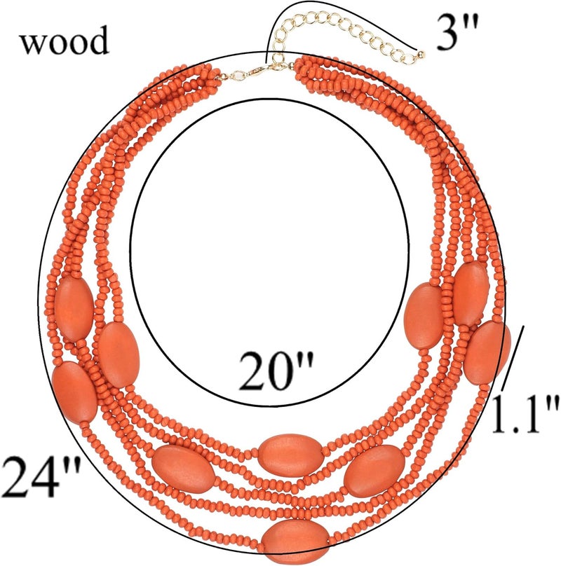 Coiris Multi Color 5 Layers Wood Beads Strand Statement Necklace for Women Chunky Collar (N0019) - Image 2