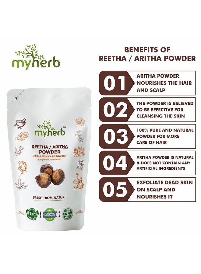 myherb مسحوق أريثا/ريثا (سابيندوس تريفولياتوس) طبيعي 100% نقي عضوي مصفى مرتين؛ 227 جم/0.5 رطل؛ تركيبة أيورفيدية؛ للعناية بالوجه والبشرة والشعر - Image 4