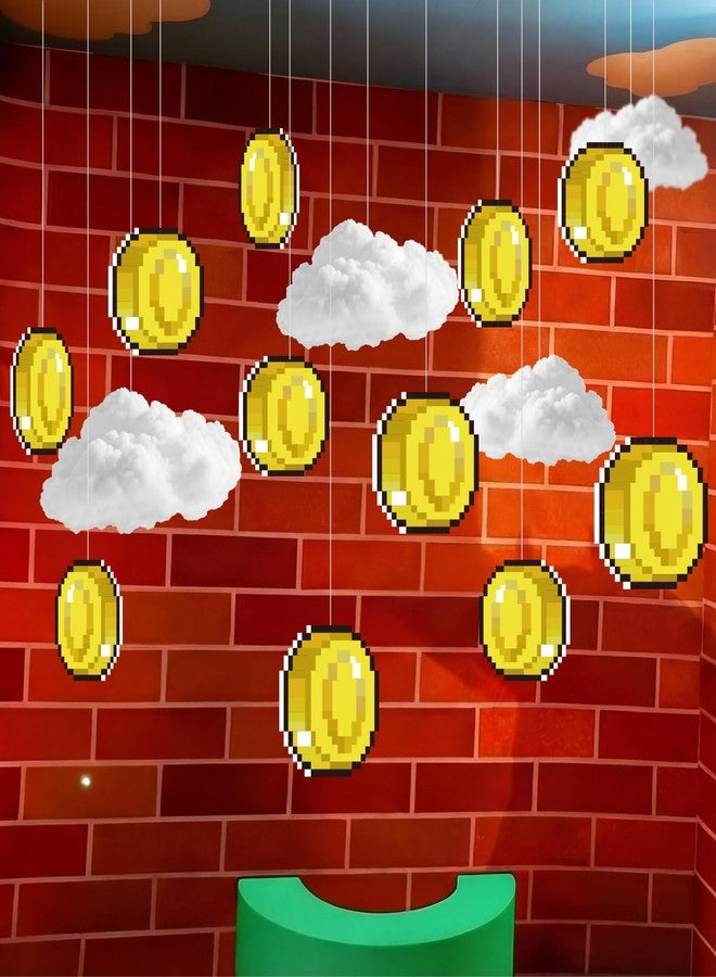 Epakh 24 Pcs Super Brothers Party Decorations Gold Coin Hanging Banner with 3D Cloud Birthday Party Decoration Video Game Theme Banners Garland for Birthday Favors Super Game Room Home Supplies - Image 1