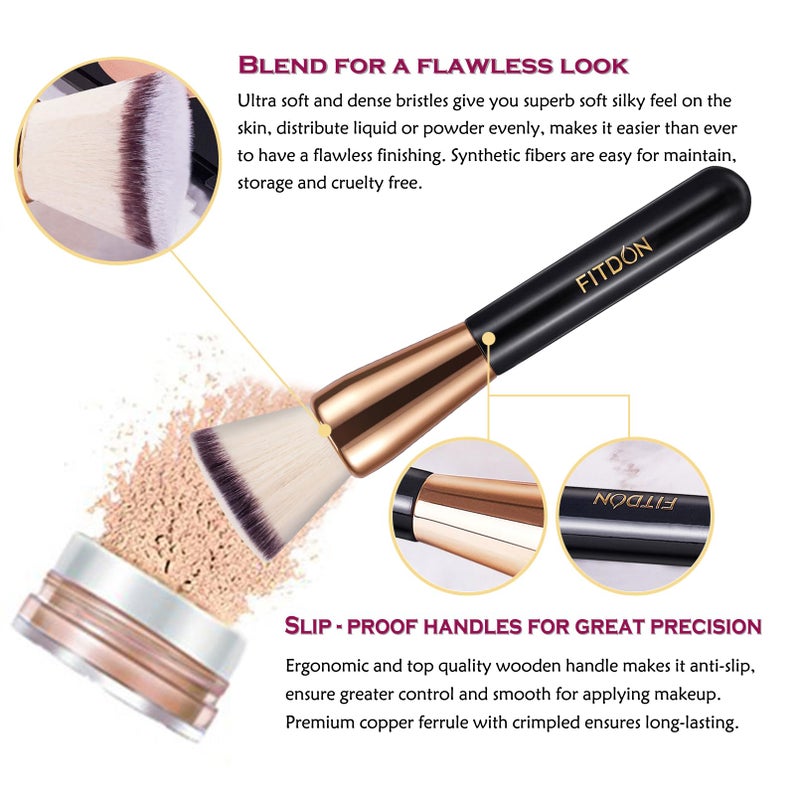 FITDON Foundation Brush and Powder Brush, 2PCS Professional Flat Top Kabuki Makeup Brush Bronzer Blush Brushes for Liquid, Cream and Powder - Image 3