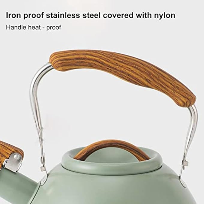 GUPE Whistling Tea Kettle Flat Bottom Stainless Steel Whistle Kettle 3L Stovetop Teapot With Cool Ergonomic Handle For Electric Gas Induction Radiation Stove Light Green - Image 4