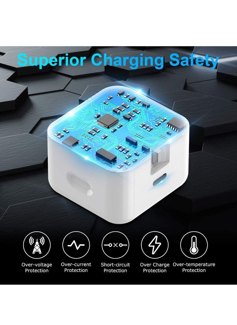20W Type C PD USB Fast Charger with 1m Type C Lightning Cable Wall Power Compatible with iPhone 12 Pro Max/SE 2022/11/XR/XS/X/8/7,iPad Air 4/Pro 2022,Samsung Galaxy S21 Ultra/S21 White