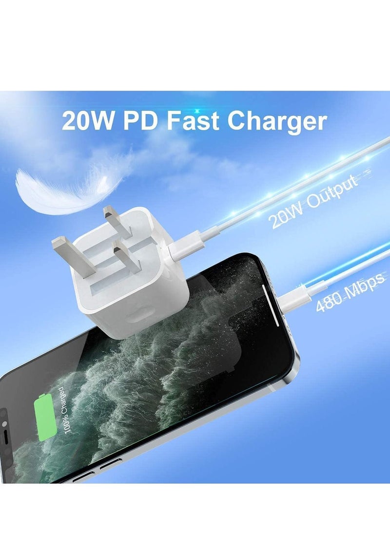 Generic 20W Type C PD USB Fast Charger with 1m Type C Lightning Cable Wall Power Compatible with iPhone 12 Pro Max/SE 2022/11/XR/XS/X/8/7,iPad Air 4/Pro 2022,Samsung Galaxy S21 Ultra/S21 White  - Image 1