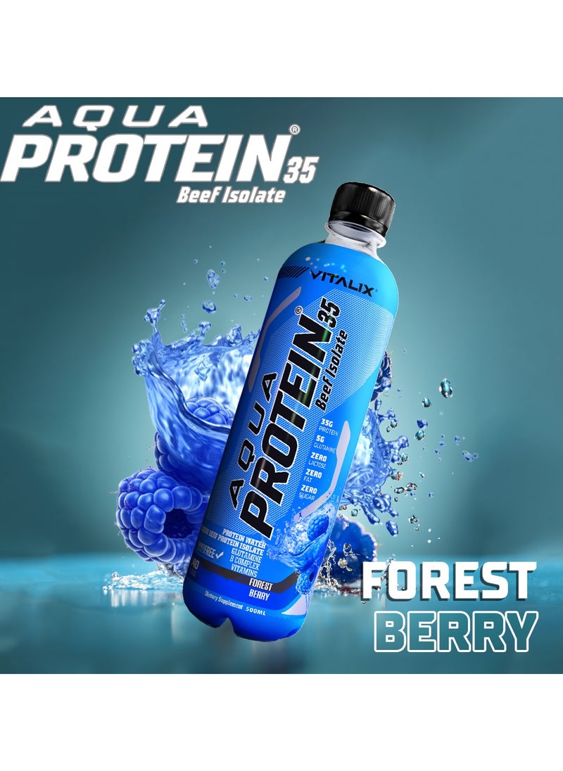 Vitalix - Aqua Protein 35 Beef Isolate Forrest Berry - 35g Protein Water, 5g Glutamine, Vitamins B,Lactose Free, Sugar Free, Zero Fat - Protein Drink 500ml Pack of 12 - Image 1