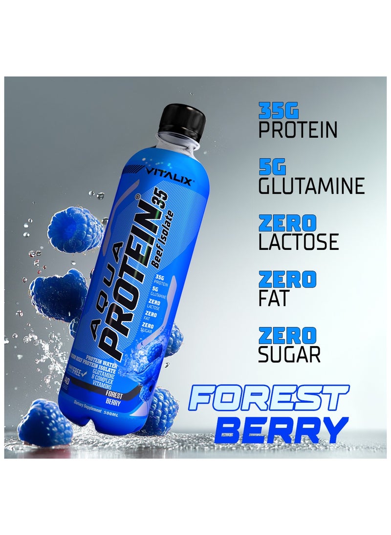 Vitalix - Aqua Protein 35 Beef Isolate Forrest Berry - 35g Protein Water, 5g Glutamine, Vitamins B,Lactose Free, Sugar Free, Zero Fat - Protein Drink 500ml Pack of 12 - Image 1