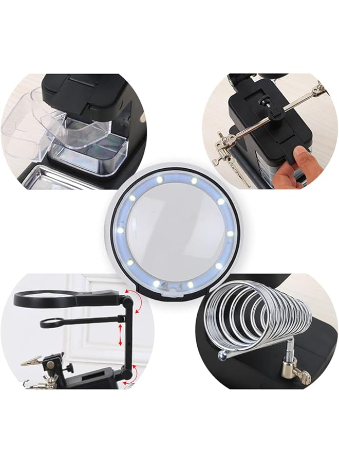erorex Welding Magnifying Glass Desktop Welding Magnifying Glass Alligator Clip Holder 3X 4.5X 25X Lens With Led Light Auxiliary Clip Magnifying Glass Soldering Station Repair Tool - Image 4