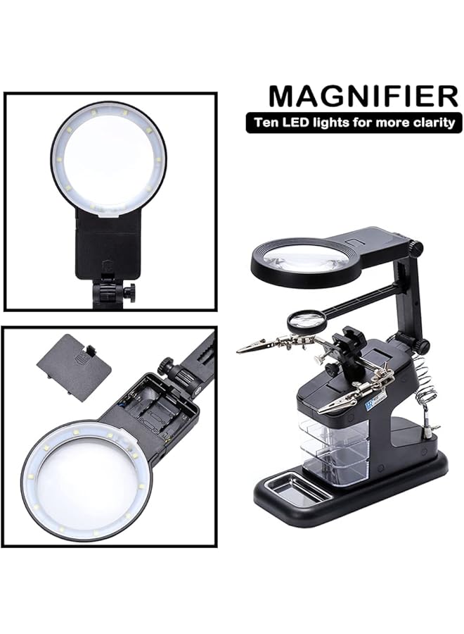 erorex Welding Magnifying Glass Desktop Welding Magnifying Glass Alligator Clip Holder 3X 4.5X 25X Lens With Led Light Auxiliary Clip Magnifying Glass Soldering Station Repair Tool - Image 3