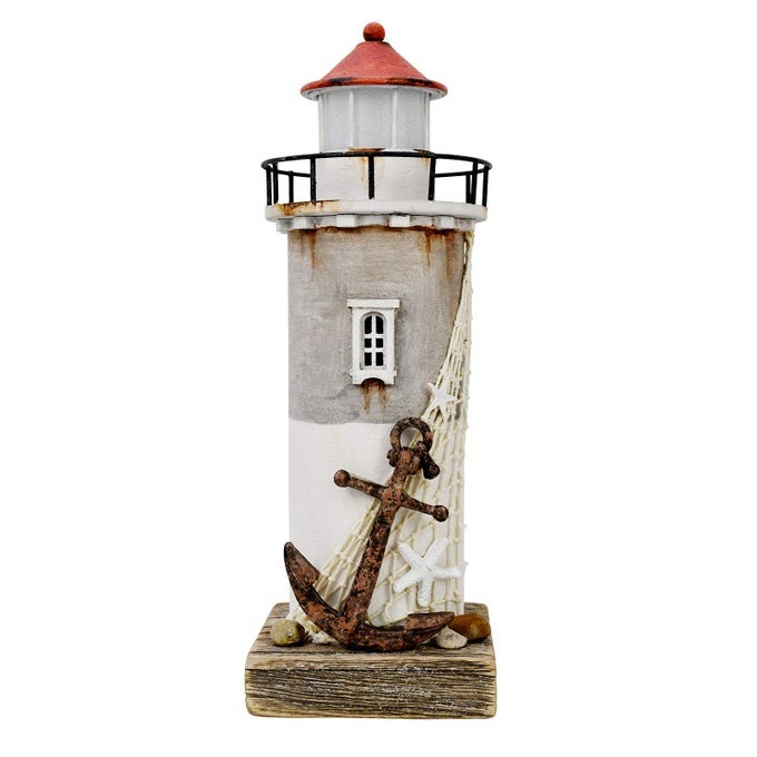 WOODEN LIGHTHOUSE WITH LIGHT RUSTIC NAUTICAL OCEAN SEA BEACH THEMED DECORATION HANDCRAFTED TABLETOP HOME AND BATHROOM DECOR 114H