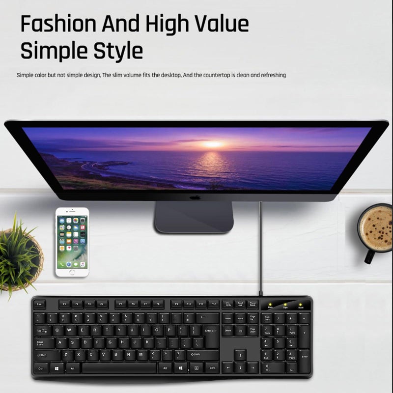 Guiheng Wired Computer Keyboard, Plug Play USB, Large Number Pad, LED Indicatorsï¼ŒErgonomic, Foldable Stands,Anti-Wear Letters Full Size Keyboard,for Windows Mac PC Laptop-Black - Image 5
