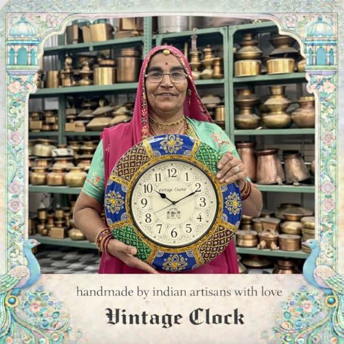 Vintage Clock Large Hand-Painted Varli Design Abstract Wall Clock (Multicolour) - Image 3