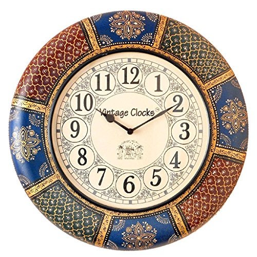 Vintage Clock Large Hand-Painted Varli Design Abstract Wall Clock (Multicolour) - Image 5