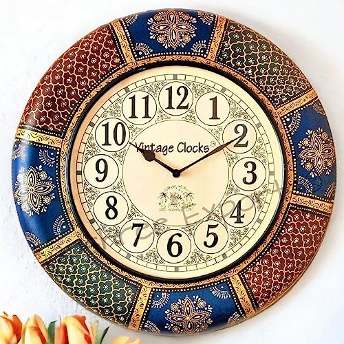 Vintage Clock Large Hand-Painted Varli Design Abstract Wall Clock (Multicolour) - Image 1