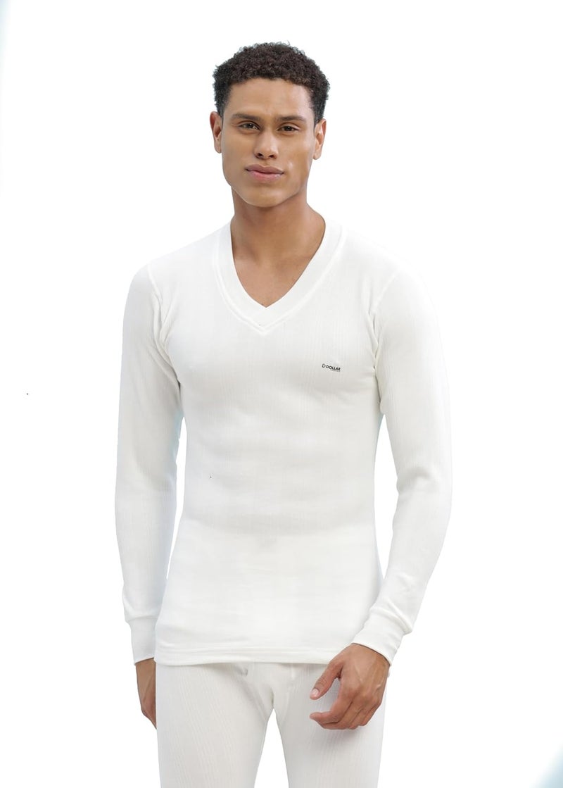 Dollar Ultra Combed Cotton Mens Thermal V-Neck Full Sleeve Top Off White - Image 1