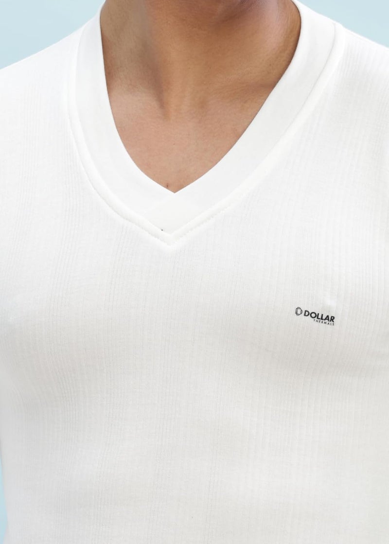 Dollar Ultra Combed Cotton Mens Thermal V-Neck Full Sleeve Top Off White - Image 4