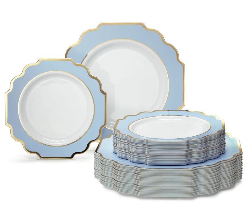 OCCASIONS  80 Plates Pack40 Guests Heavyweight Wedding Party Disposable Plastic Plates Set 40 x 105 Dinner  40 x 8 SaladDessert Plate Imperial in WhiteBlue  Gold