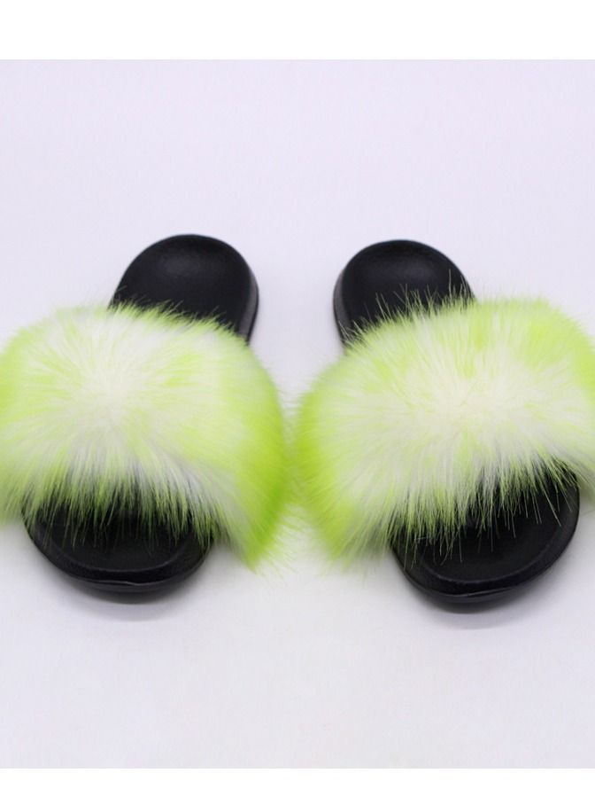 Loquat Stylish Women Faux Fur Open Toe Flat Slippers Sandals Non Slip Homewear Shoes