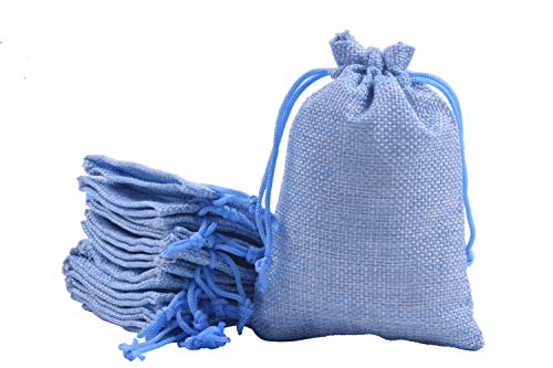 Sansam 25pcs Sky Blue Drawstring Burlap Gift Bags, 5.2x7.2 Inch Lining Burlap Sacks For Jewellery Packaging, Herb, Spices, Medium Size Jute Treat Bags for Christmas, Wedding, Party - Image 1