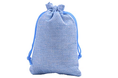 Sansam 25pcs Sky Blue Drawstring Burlap Gift Bags, 5.2x7.2 Inch Lining Burlap Sacks For Jewellery Packaging, Herb, Spices, Medium Size Jute Treat Bags for Christmas, Wedding, Party - Image 2