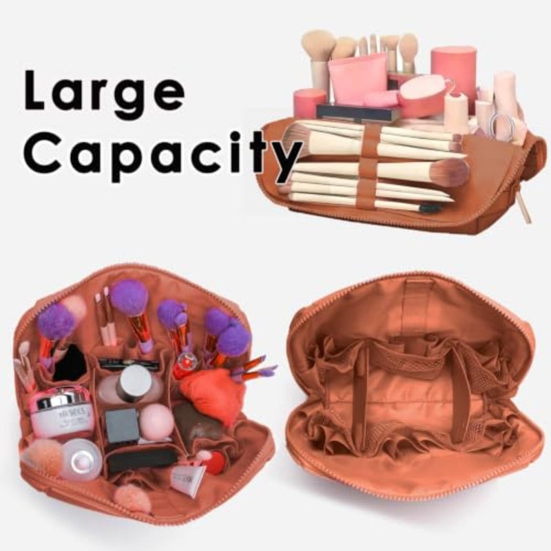 Foldable travel makeup organizer bag for women, gym, home, business trips: waterproof padded interior, adjustable dividers, multi pockets, large capacity, fold-down design, opens flat, black - Image 5
