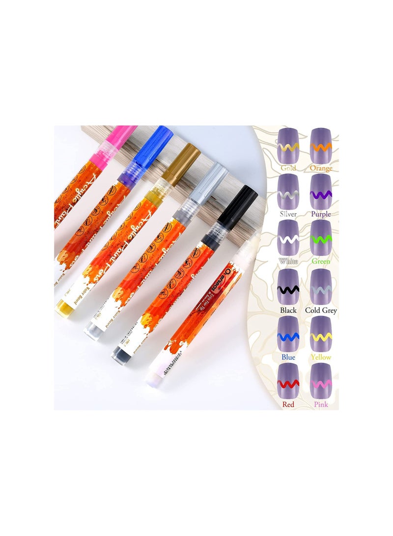 SYOSI 12 Pcs Nail Pen Nail Art Graffiti Pen Waterproof Nail Polish Pen Quick Dry Nail Art Painting Pen DIY Abstract Lines Pen for Nail Art Portable Tip Nail for Painting Draw Nail Art Equipment 12 Colors - Image 3
