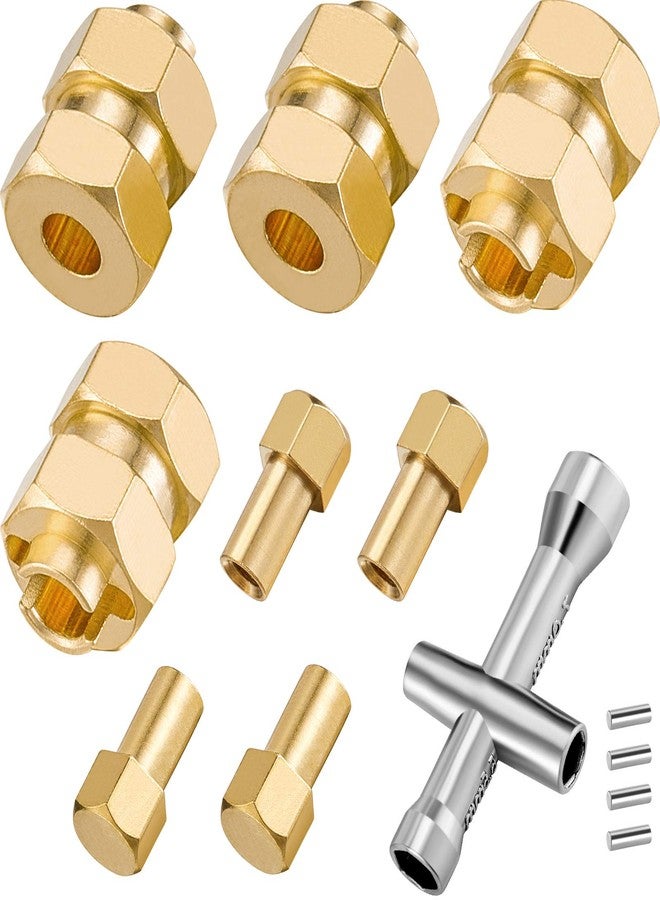Ripeng 4 Piece 7mm Brass Extended Hex Wheel Hubs Compatible with SC x 24 Wheel Spacers RC Brass Weight Hex Hub Extended Combiner with a Cross Wrench Compatible with SC x 24 1/24 RC Crawler Car - Image 1
