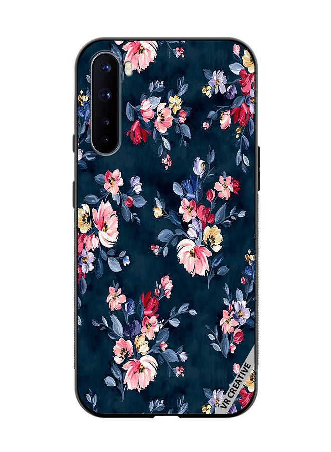 VR CREATIVE Protective Case Cover For OnePlus Nord A Navy Floral Print With Brightly Coloured Pink And Yellow Flowers On It Design Multicolour - Image 1