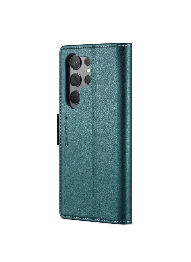 CaseMe Flip Wallet Case For Samsung Galaxy S22 Ultra, [RFID Blocking] PU Leather Wallet Flip Folio Case with Card Holder Kickstand Shockproof Phone Cover (Green)  - Image 2