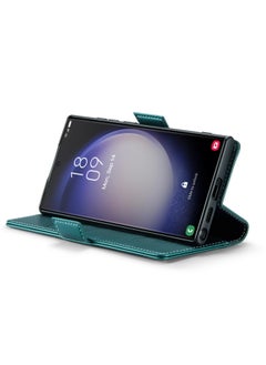 CaseMe Flip Wallet Case For Samsung Galaxy S22 Ultra, [RFID Blocking] PU Leather Wallet Flip Folio Case with Card Holder Kickstand Shockproof Phone Cover (Green)  - Image 5