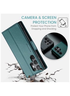 CaseMe Flip Wallet Case For Samsung Galaxy S22 Ultra, [RFID Blocking] PU Leather Wallet Flip Folio Case with Card Holder Kickstand Shockproof Phone Cover (Green)  - Image 4
