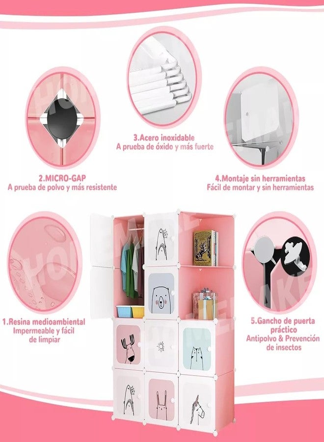 KEEKOS Kids Plastic Collapsible Wardrobe Organizer for Storage | Cute Cartoon Design | Heavy Duty Cloth Organizer for Storage | Easy to Assemble | Perfect for Kids Room & Home (Pink-C3) - Image 3