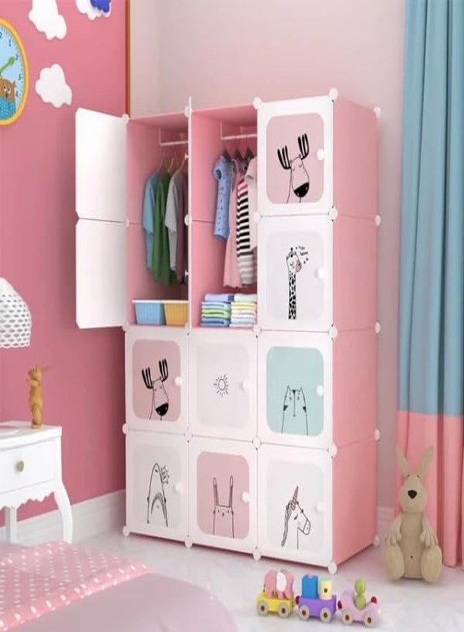 KEEKOS Kids Plastic Collapsible Wardrobe Organizer for Storage | Cute Cartoon Design | Heavy Duty Cloth Organizer for Storage | Easy to Assemble | Perfect for Kids Room & Home (Pink-C3) - Image 1