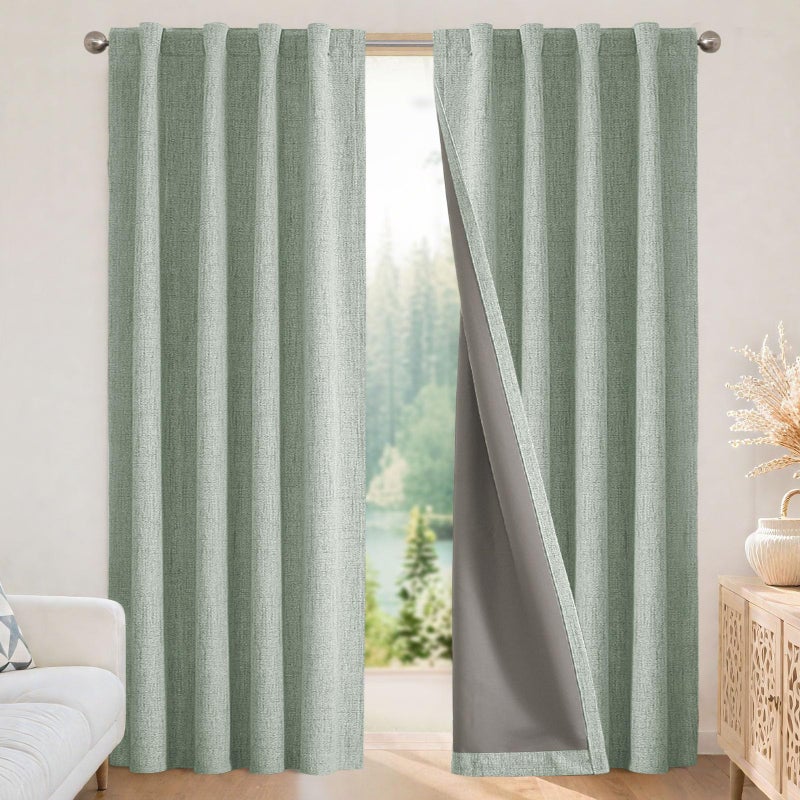 Joydeco Blackout Curtains for Bedroom - 84 Inch Long 100% Light Blocking 2 Panels Sage Green Drapes, Thermal Insulated Room Darkening Curtains, Linen Textured for Living Room, Rod Pocket & Back Tabs - Image 1