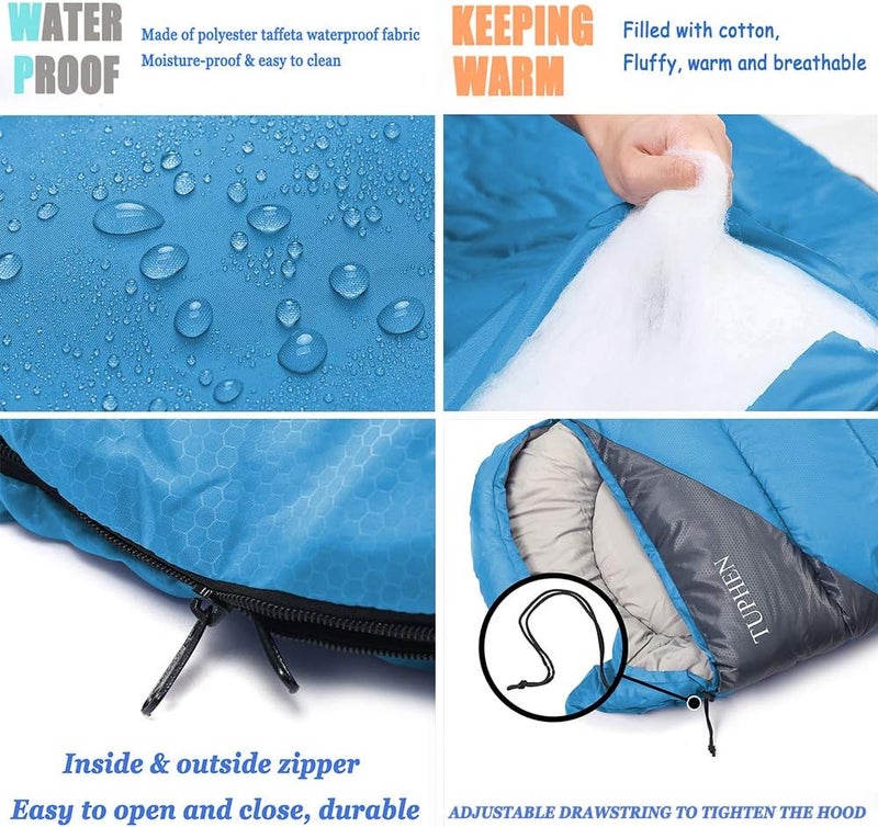 tuphen - Sleeping Bags for Adults Kids Boys Girls Backpacking Hiking Camping Microfiber Liner, Cold Warm Weather 4 Seasons Indoor Outdoor Use, Lightweight & Waterproof - Image 2