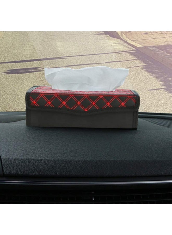 موب حامل علبة مناديل من الجلد الصناعي MOB مع تصميم خياطة حمراء، علبة مناديل قابلة للطي، منظم مناديل للمنزل والمكتب وغرفة النوم والمطبخ، صندوق تخزين مناشف ورقية متين مقاوم للماء، سهل التعبئة وهيكل صلب قوي - Image 2