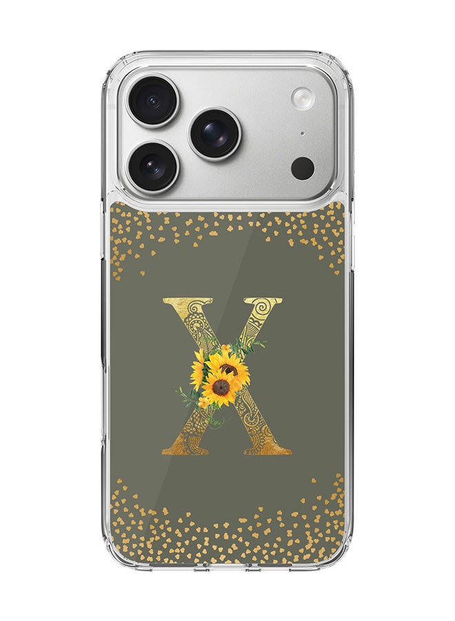 Stylizedd Classic Clear MagSafe Case for iPhone 17 Pro , Hybrid Soft Case Flexible Edges Anti Drop TPU PC Gel Thin Transparent Cover [ Designed for iPhone 17 Pro ] - Custom Monogram Initial Letter Floral Pattern Alphabet - X  (Olive Green )