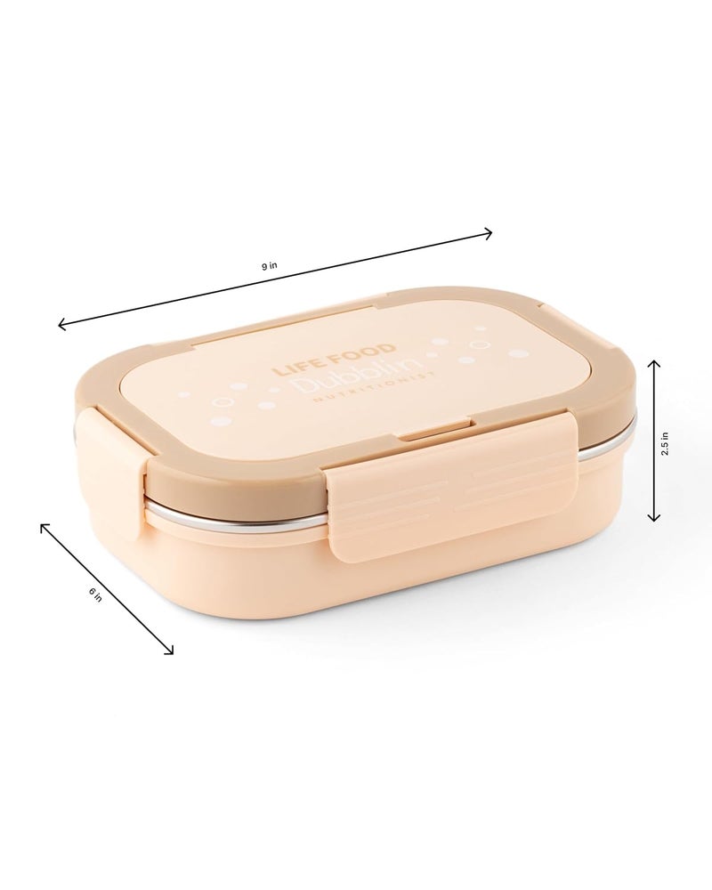 DUBBLIN Bento Three Compartment Lunch Box | BPA-Free Insulated Body | Four-Side Lock | Durable & Compact| Spoon & Sabzi Container Inside, 750ml, Brown - Image 2