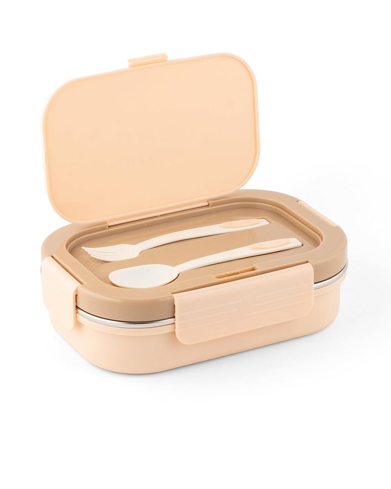 DUBBLIN Bento Three Compartment Lunch Box | BPA-Free Insulated Body | Four-Side Lock | Durable & Compact| Spoon & Sabzi Container Inside, 750ml, Brown - Image 4