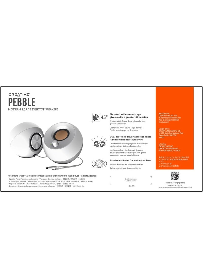 Creative - Creative Pebble 2.0 USB-Powered Desktop Speakers with Far-Field Drivers and Passive Radiators for PCs and Laptops (White) - Image 1