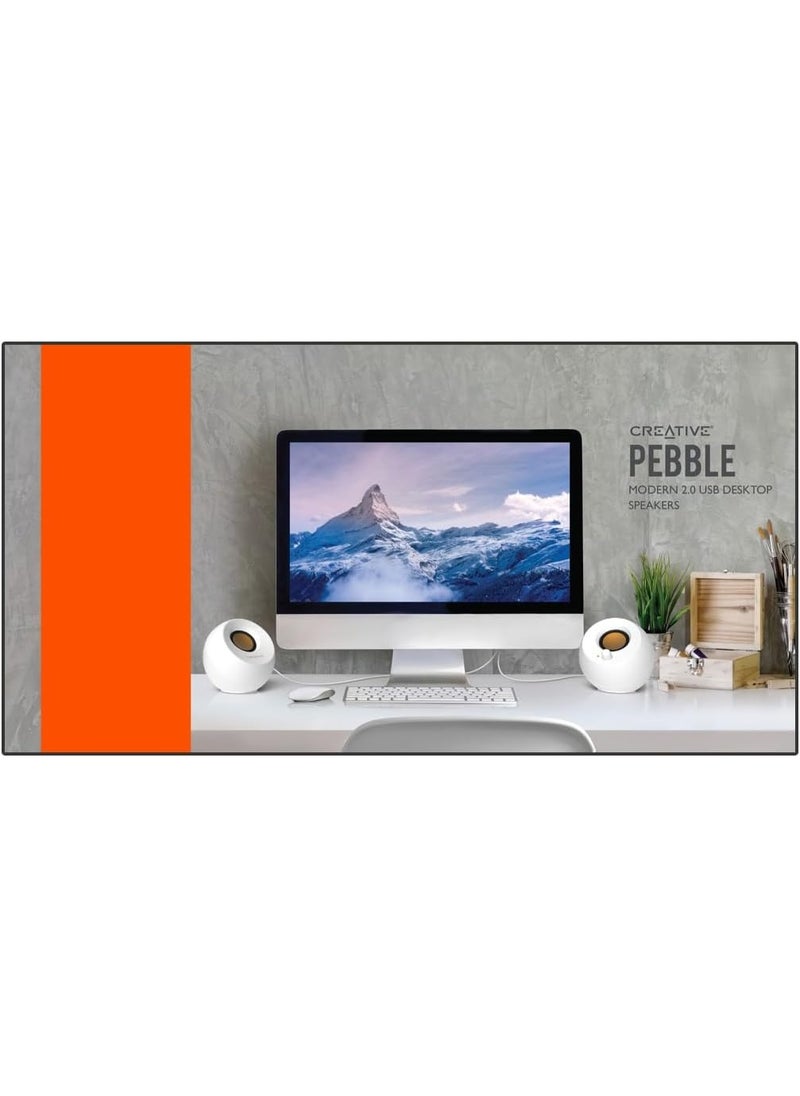Creative - Creative Pebble 2.0 USB-Powered Desktop Speakers with Far-Field Drivers and Passive Radiators for PCs and Laptops (White) - Image 1