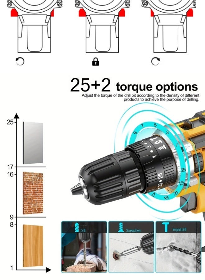 AETHER 48V Cordless Drill Tool Set, 3/8-Inch Variable Speed Drill with Lithium-Ion Battery & Quick Charger, 19 Torque Positions, 24 Accessories Set, Built-in LED Work Light (Packaging May Vary) - Image 3