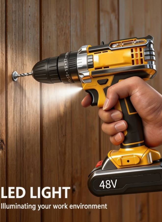 AETHER 48V Cordless Drill Tool Set, 3/8-Inch Variable Speed Drill with Lithium-Ion Battery & Quick Charger, 19 Torque Positions, 24 Accessories Set, Built-in LED Work Light (Packaging May Vary) - Image 2