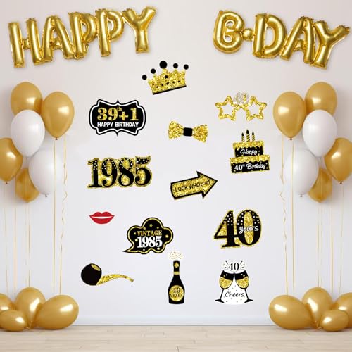 Guiruiy 30Pcs 40th Birthday Decoration Photo Booth Props for Men Women, Funny Black Gold Vintage 1985 40th Birthday Props Kit with Sticks Party Supplies, Cheers to 40 Bday Photo Props Sign Decor - Image 3
