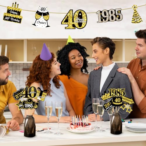 Guiruiy 30Pcs 40th Birthday Decoration Photo Booth Props for Men Women, Funny Black Gold Vintage 1985 40th Birthday Props Kit with Sticks Party Supplies, Cheers to 40 Bday Photo Props Sign Decor - Image 2