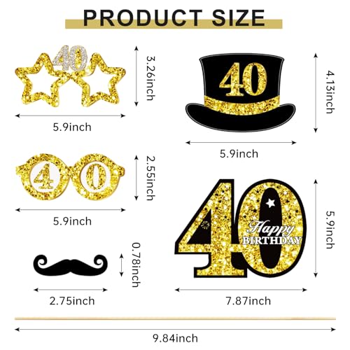 Guiruiy 30Pcs 40th Birthday Decoration Photo Booth Props for Men Women, Funny Black Gold Vintage 1985 40th Birthday Props Kit with Sticks Party Supplies, Cheers to 40 Bday Photo Props Sign Decor - Image 5