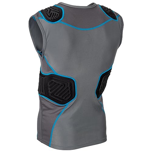 CHAMPRO Boys Bull Rush Football Padded Compression Shirt, Charcoal with Optic Blue Trim, Large - Image 2