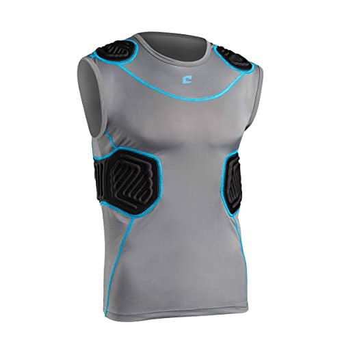 CHAMPRO Boys Bull Rush Football Padded Compression Shirt, Charcoal with Optic Blue Trim, Large - Image 1